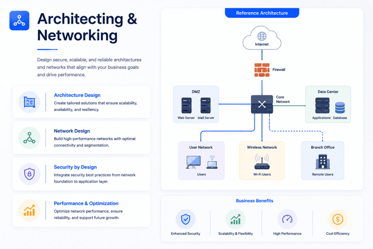 Network architecture design showing secure infrastructure planning and connectivity