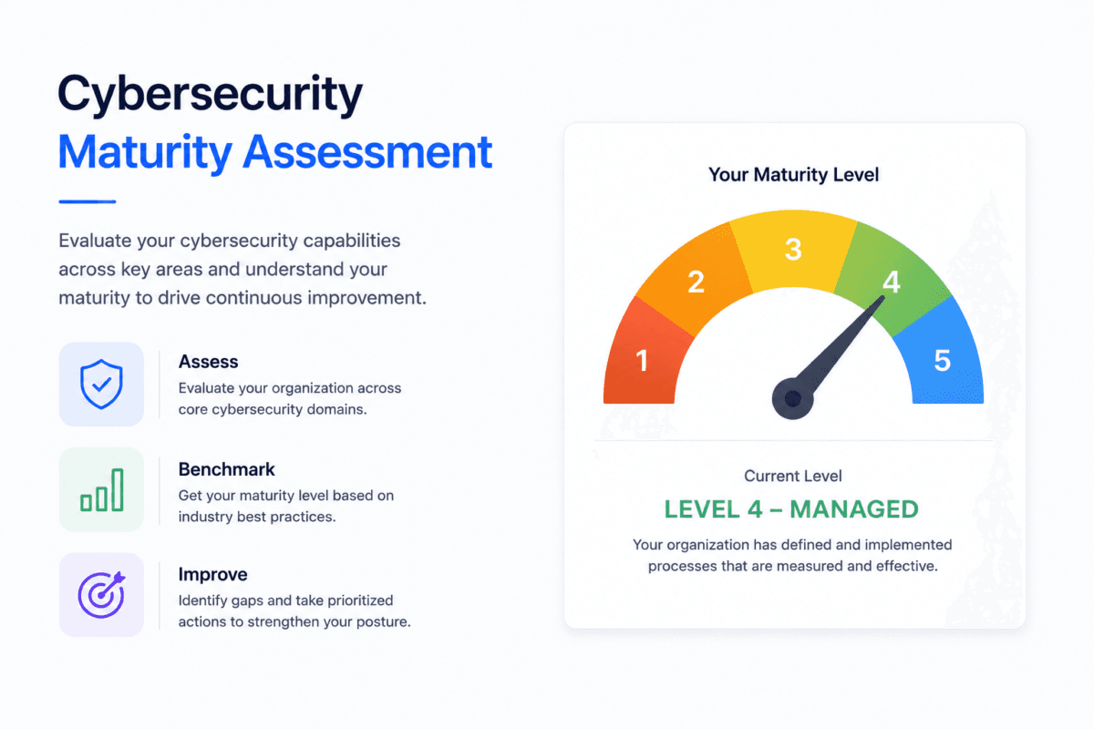Cybersecurity maturity assessment evaluating security controls and readiness