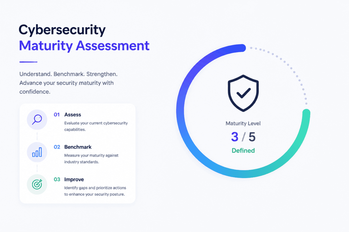 Cybersecurity team reviewing maturity levels and security improvement areas