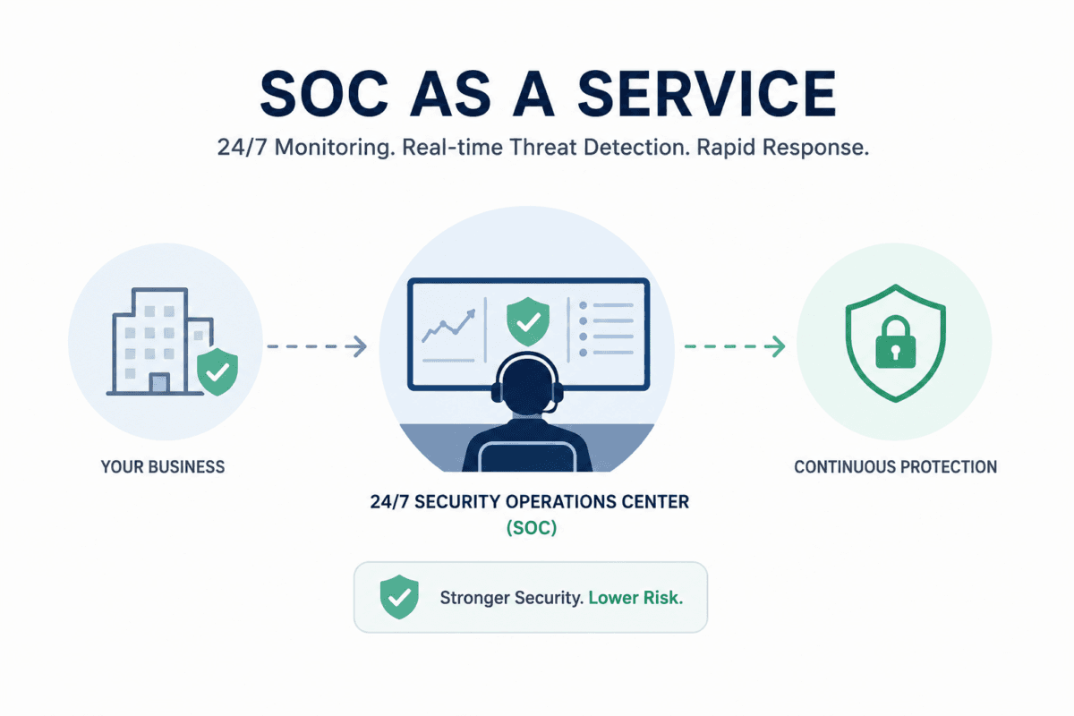 Cybersecurity dashboard graphic displaying live threat overview, alerts, and 24/7 cloud protection.