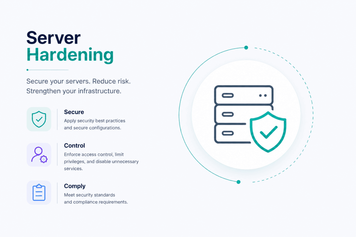Server hardening process improving system security and reducing vulnerabilities