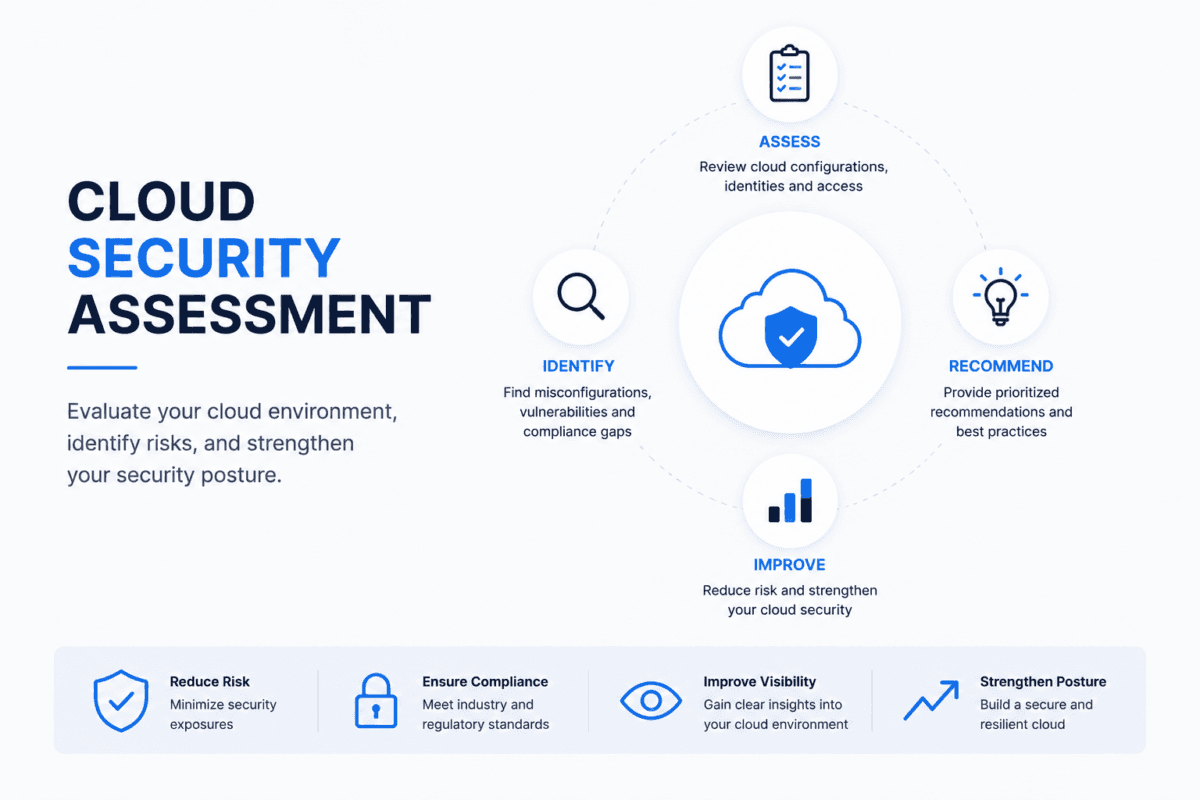 Cloud security assessment to find risks and strengthen cloud protection.